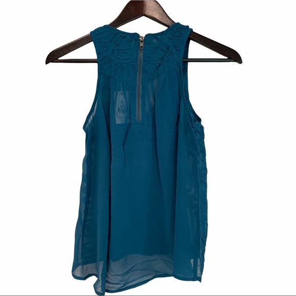 Chandi & Lia Blouse XS Deep Teal Sleeveless V Neck Soutache Trim - Picture 2 of 6